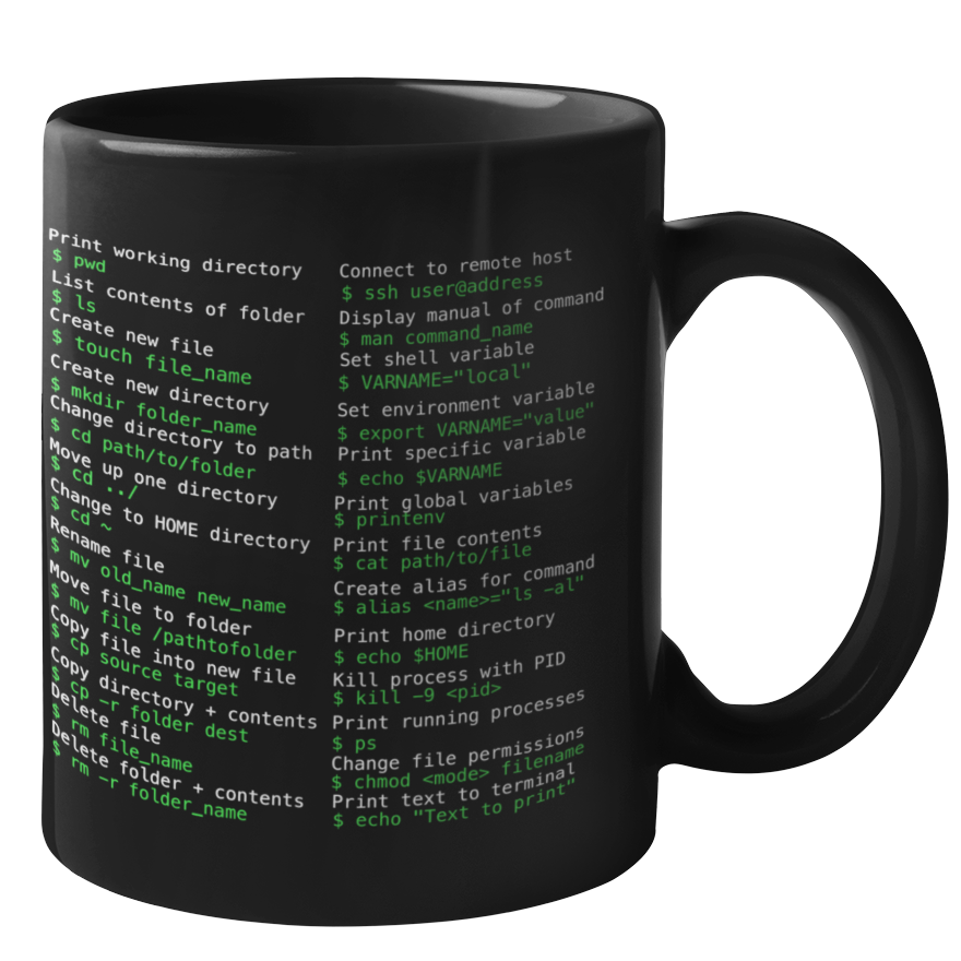 Terminal/Unix Reference Mug for Mac and Linux (Dark Mode)